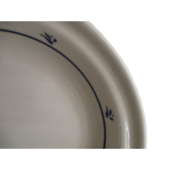 *ROSEVILLE POTTERY Friendship Pie Plate Dish Ivory Blue Thumbprint Ohio USA Made - Picture 9 of 13